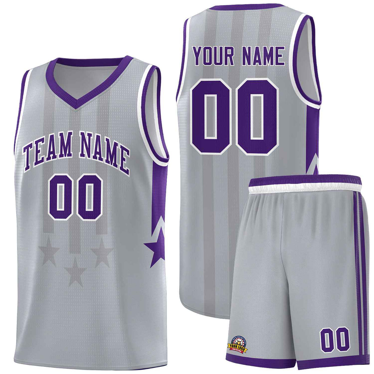 Custom Gray Purple and White Gradient Star Graffiti Pattern Sports Uniform Basketball Jersey
