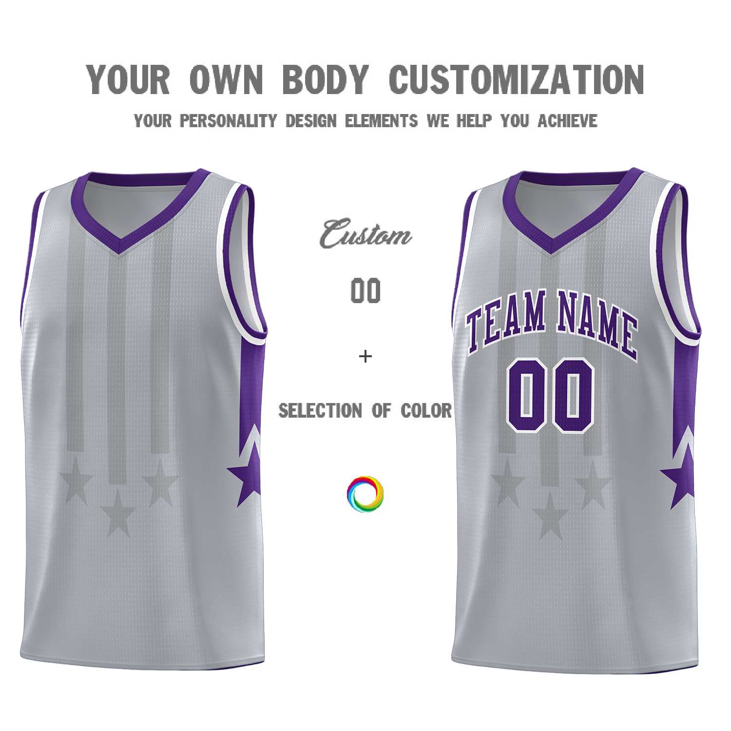 Custom Gray Purple and White Gradient Star Graffiti Pattern Sports Uniform Basketball Jersey
