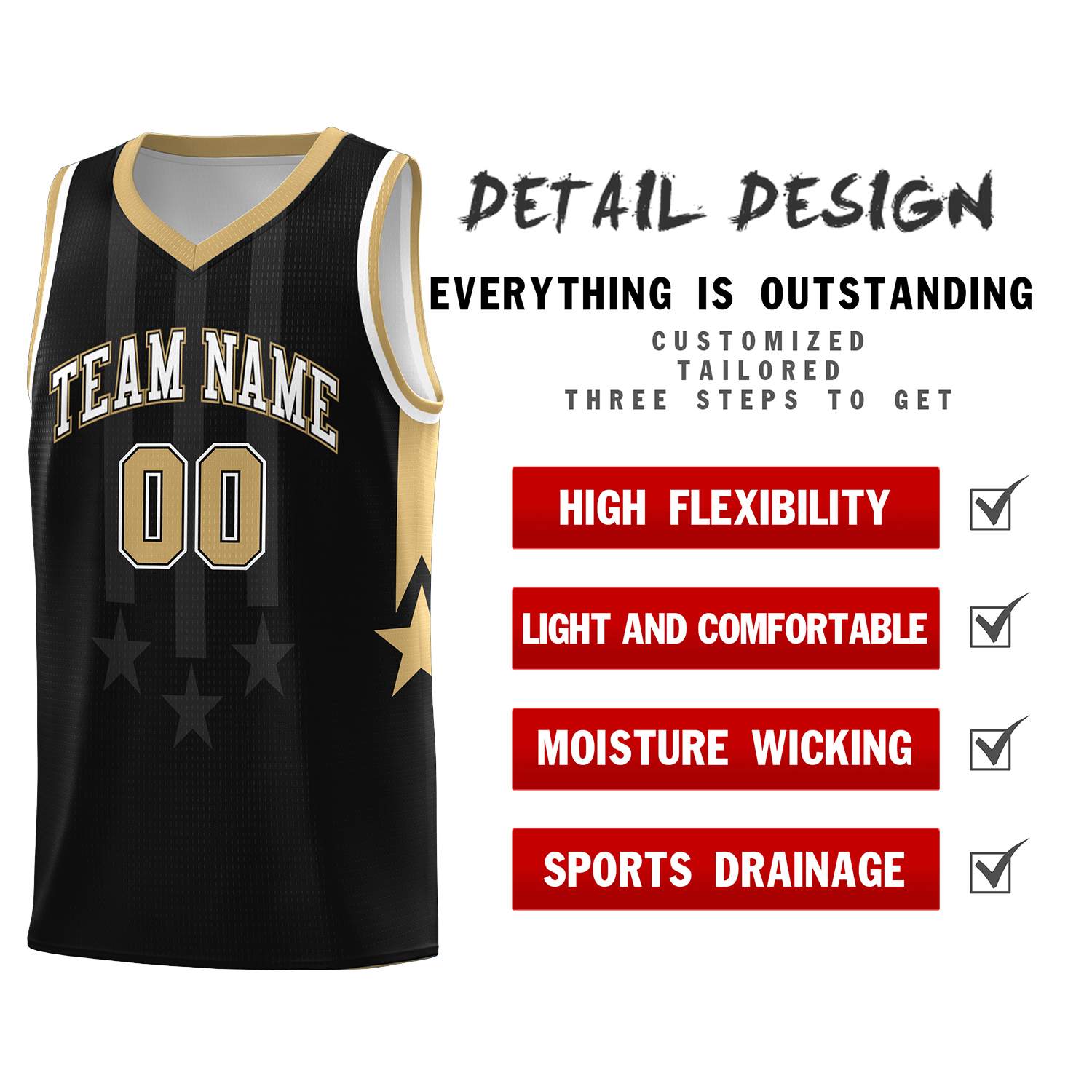 Custom Black Old Gold and White Gradient Star Graffiti Pattern Sports Uniform Basketball Jersey