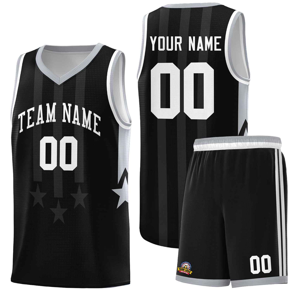 Custom Black Gray and White Gradient Star Graffiti Pattern Sports Uniform Basketball Jersey
