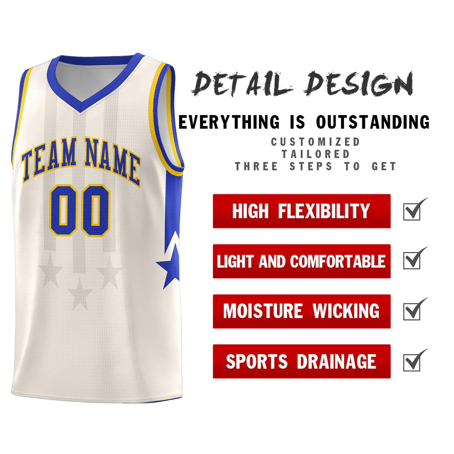 Custom Cream Royal and Gold Gradient Star Graffiti Pattern Sports Uniform Basketball Jersey