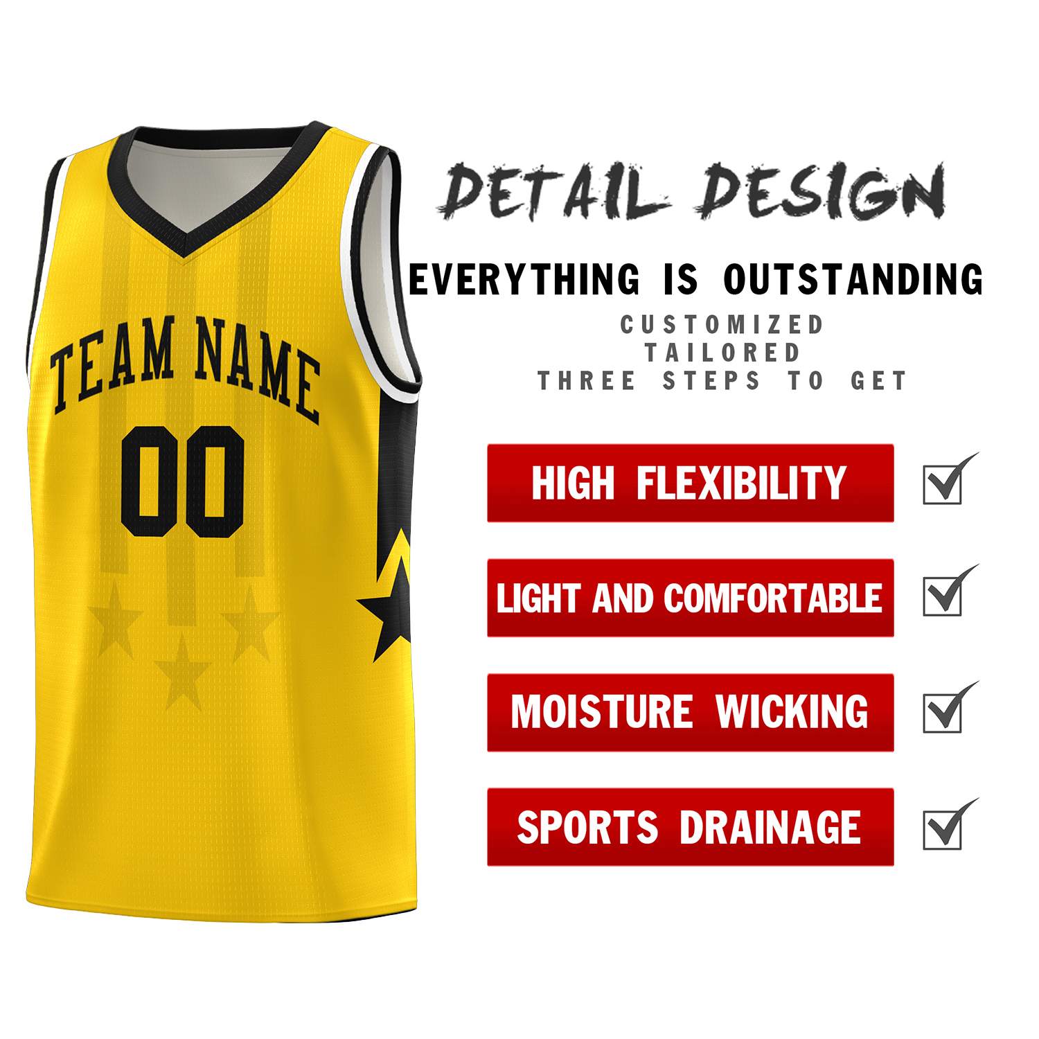 Custom Gold Black and White Gradient Star Graffiti Pattern Sports Uniform Basketball Jersey