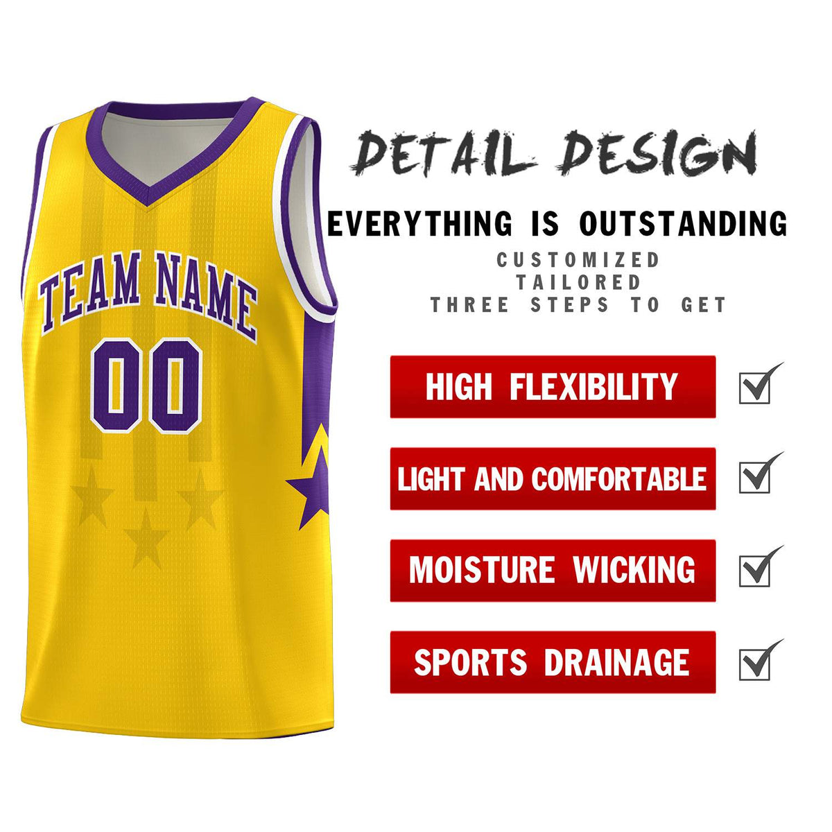 Custom Gold Purple and White Gradient Star Graffiti Pattern Sports Uniform Basketball Jersey