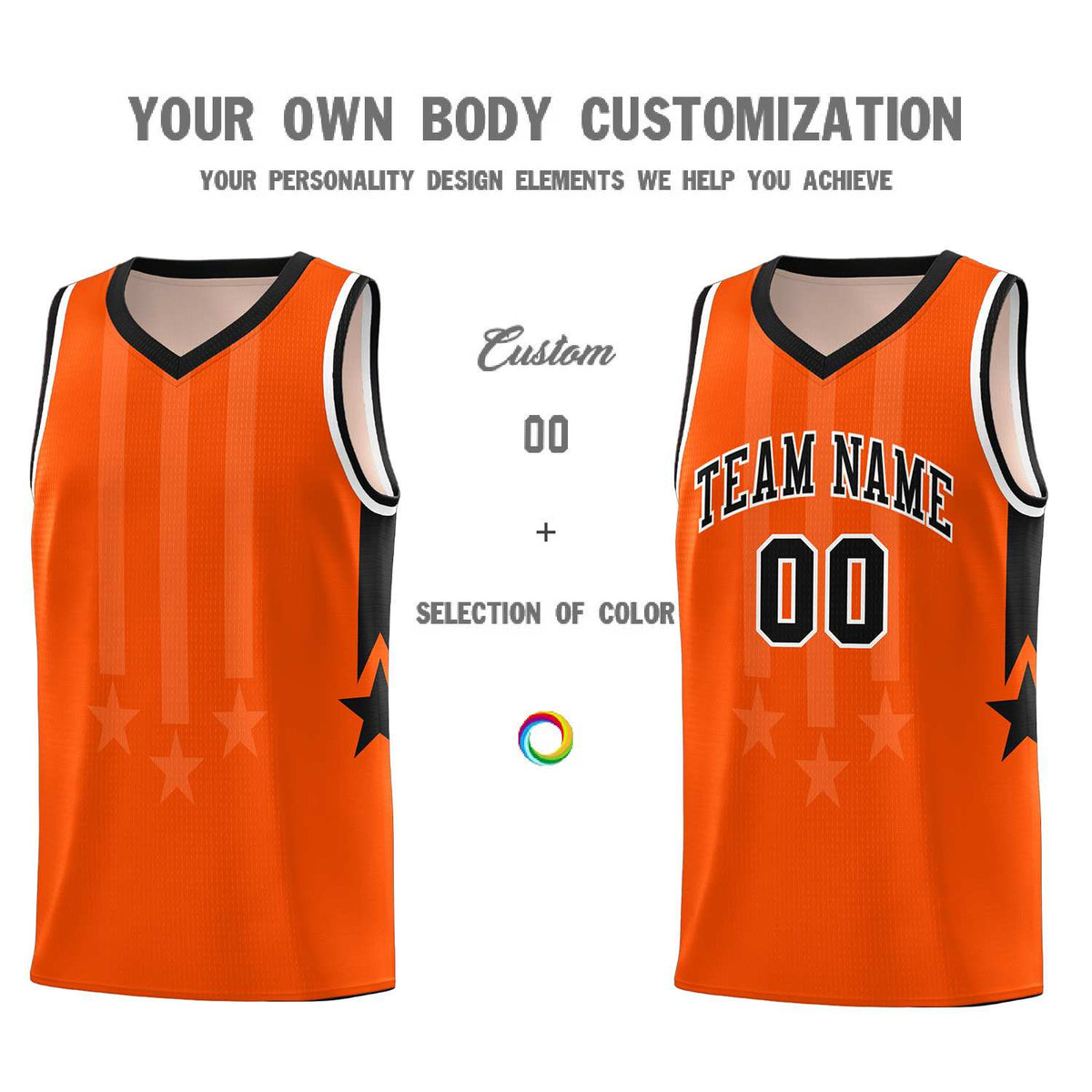 Custom Orange Black and White Gradient Star Graffiti Pattern Sports Uniform Basketball Jersey