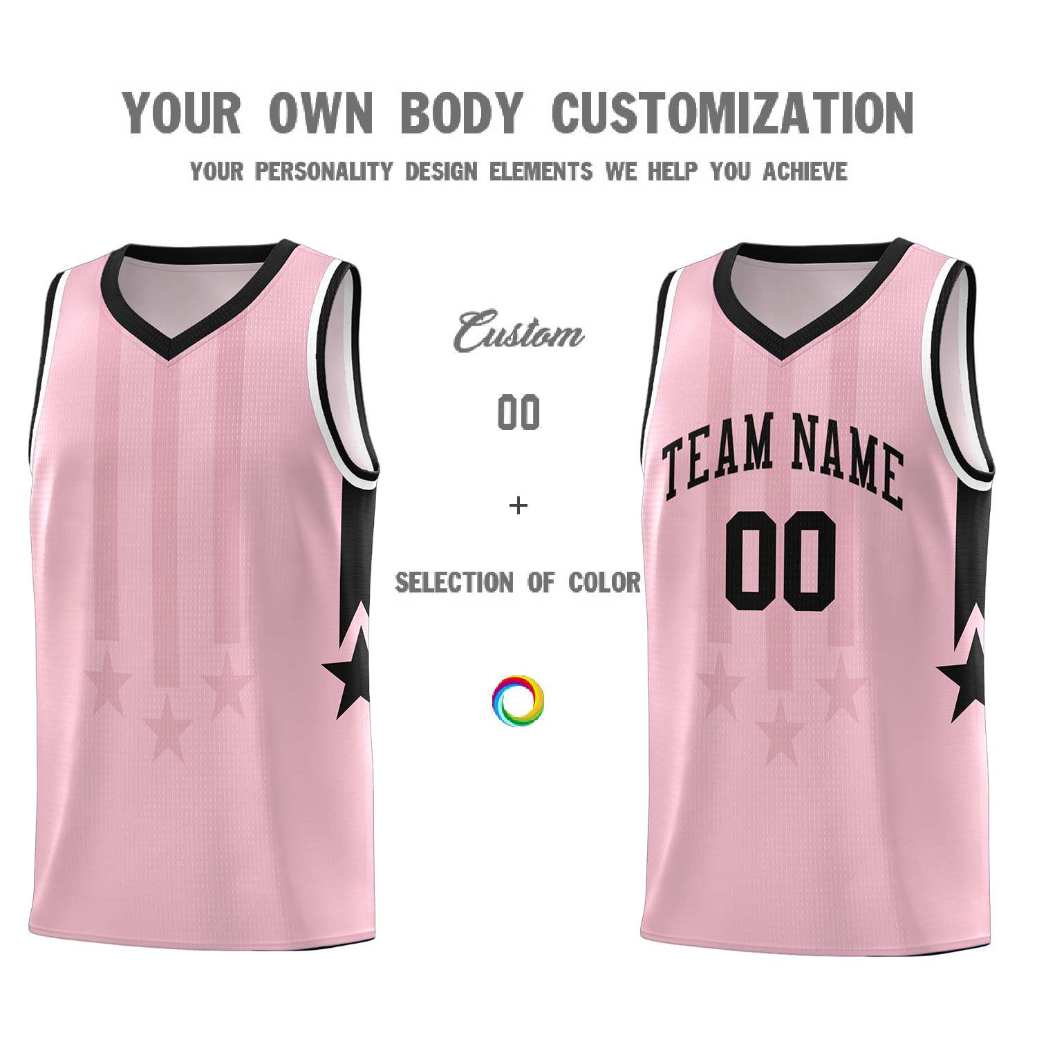 Custom Light Pink Black and White Gradient Star Graffiti Pattern Sports Uniform Basketball Jersey