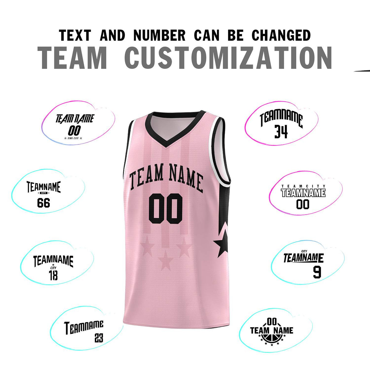 Custom Light Pink Black and White Gradient Star Graffiti Pattern Sports Uniform Basketball Jersey