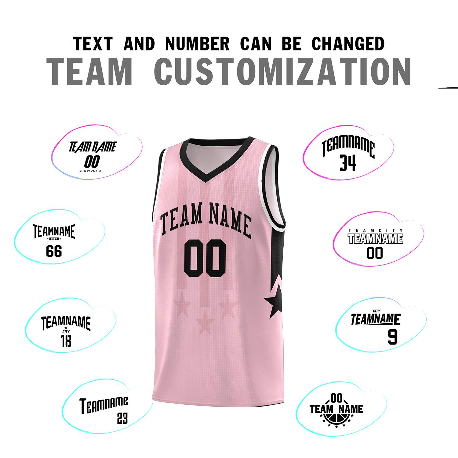 Custom Light Pink Black and White Gradient Star Graffiti Pattern Sports Uniform Basketball Jersey