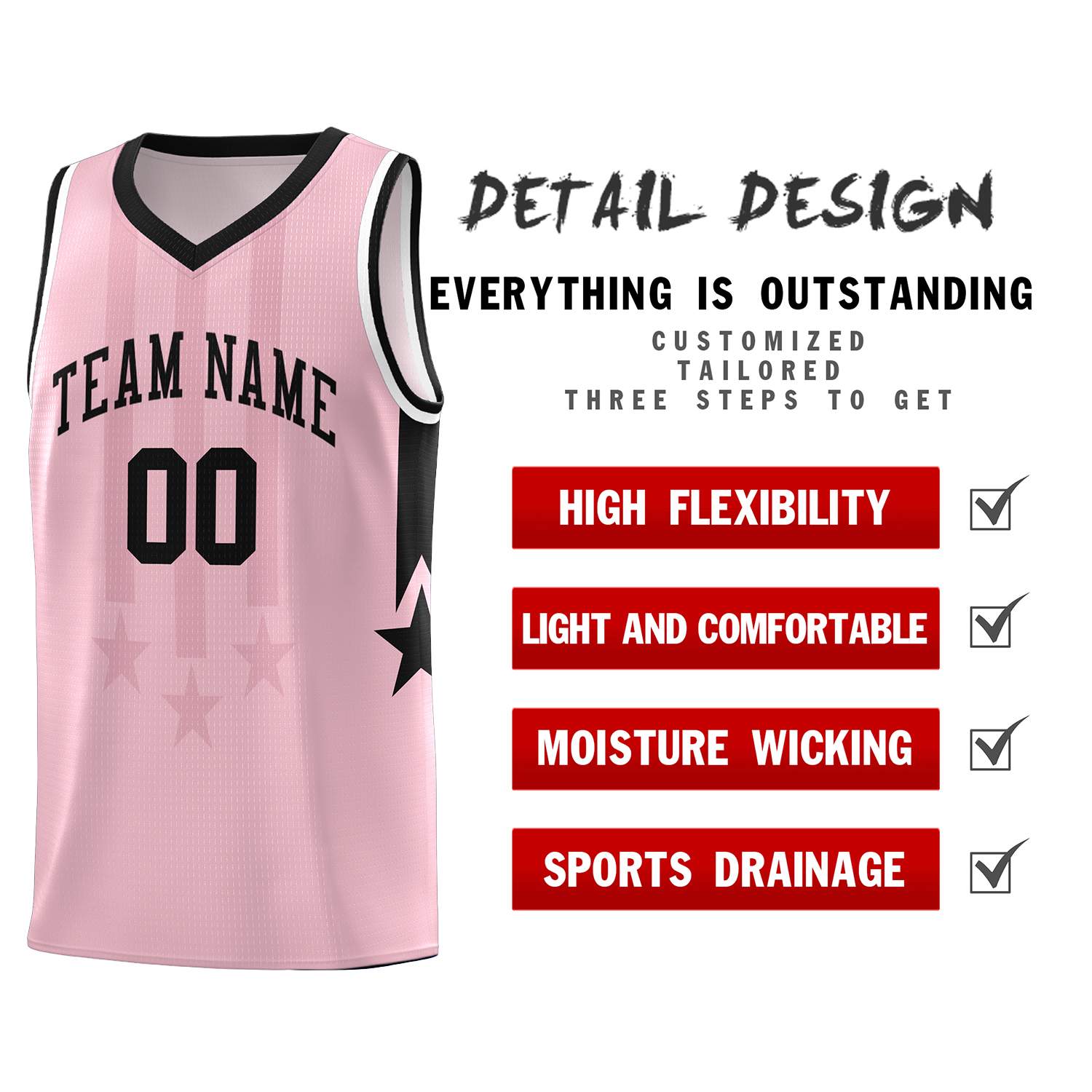 Custom Light Pink Black and White Gradient Star Graffiti Pattern Sports Uniform Basketball Jersey