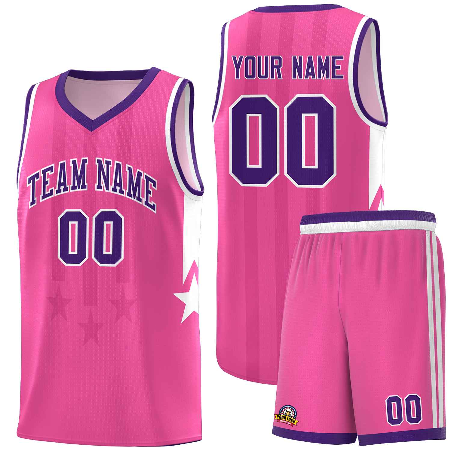 Custom Pink Purple and White Gradient Star Graffiti Pattern Sports Uniform Basketball Jersey