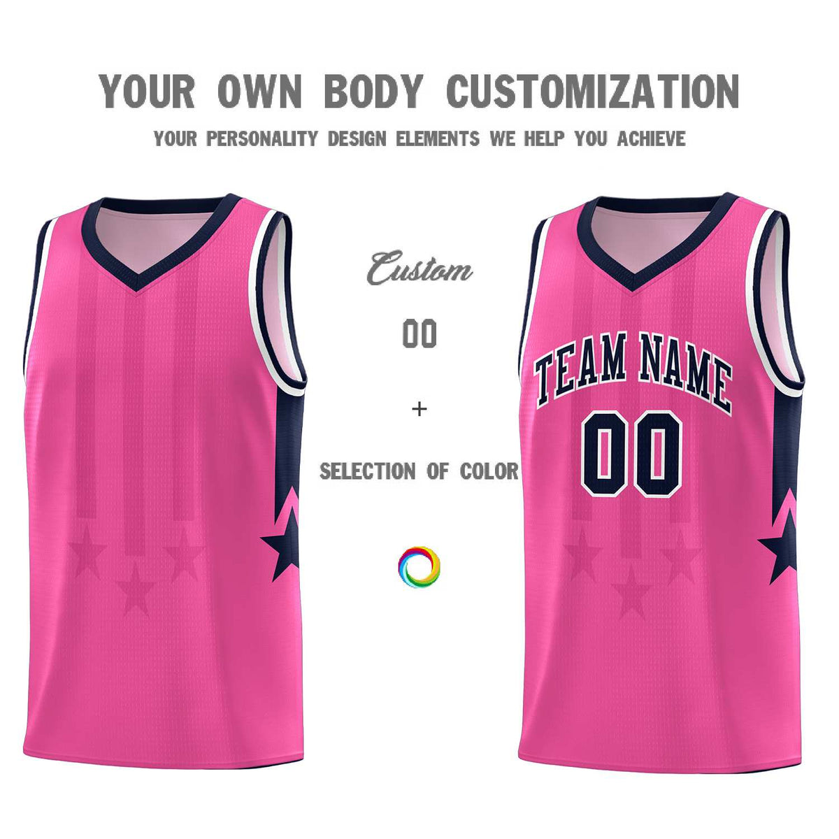 Custom Pink Navy and White Gradient Star Graffiti Pattern Sports Uniform Basketball Jersey