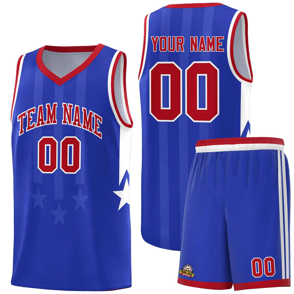 Custom Royal Red and White Gradient Star Graffiti Pattern Sports Uniform Basketball Jersey