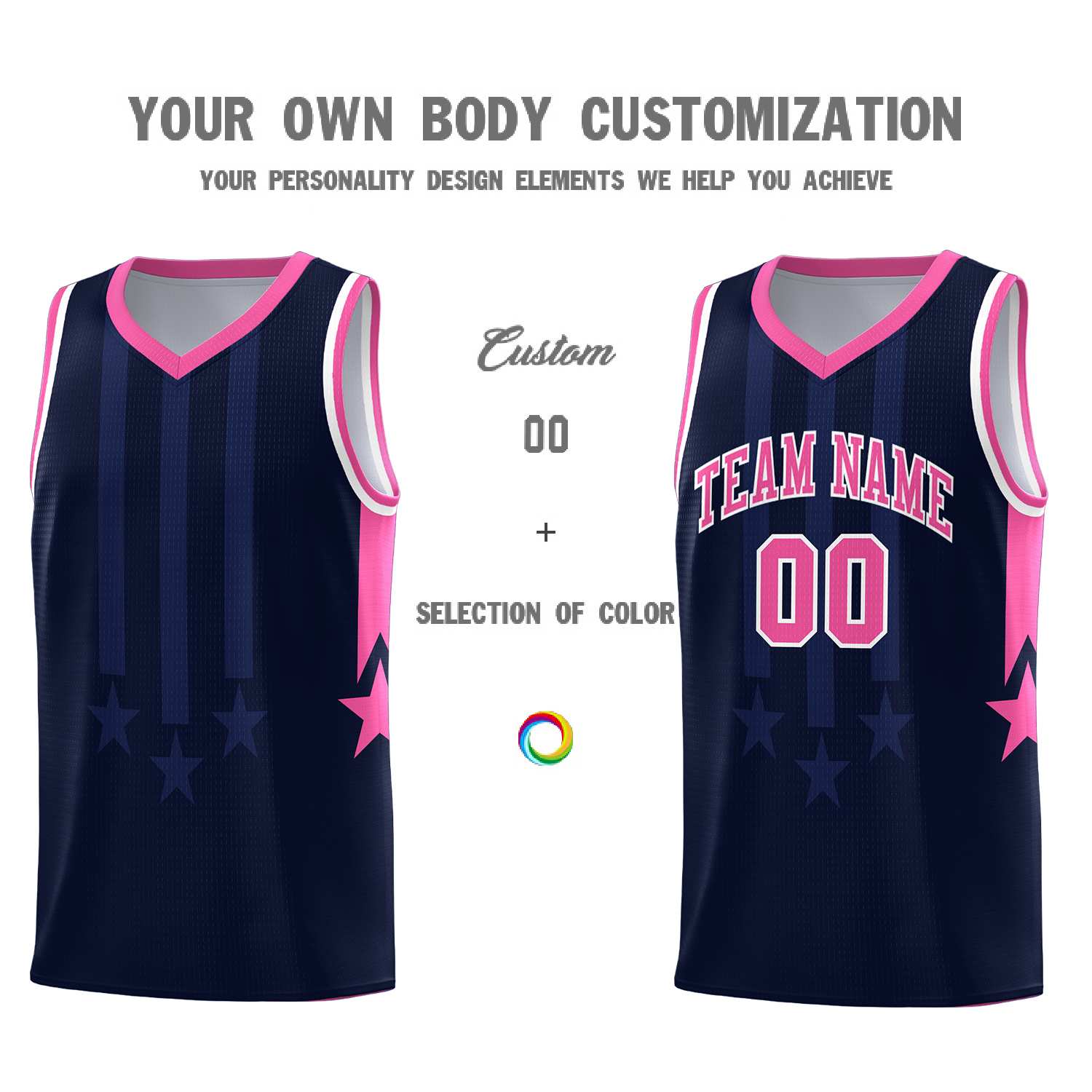 Custom Navy Pink and White Gradient Star Graffiti Pattern Sports Uniform Basketball Jersey