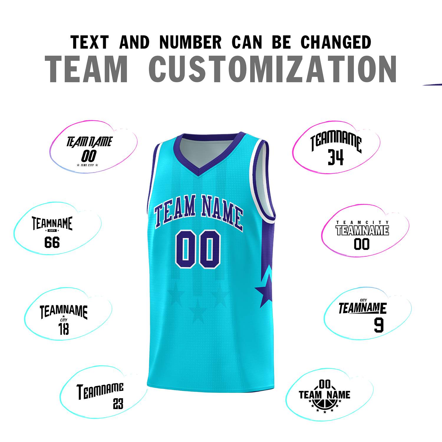Custom Sky Blue Purple and White Gradient Star Graffiti Pattern Sports Uniform Basketball Jersey