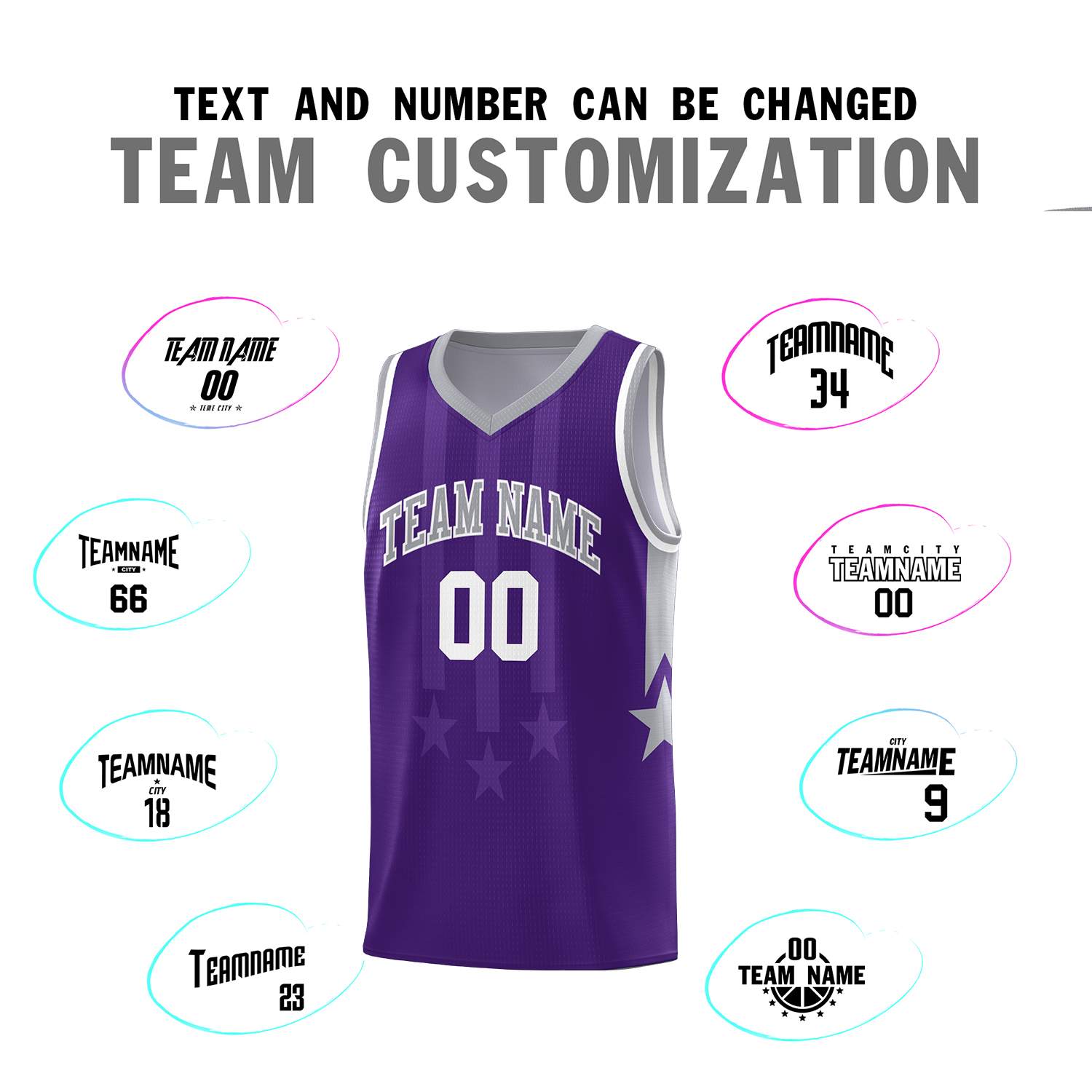 Custom Purple Gray and White Gradient Star Graffiti Pattern Sports Uniform Basketball Jersey