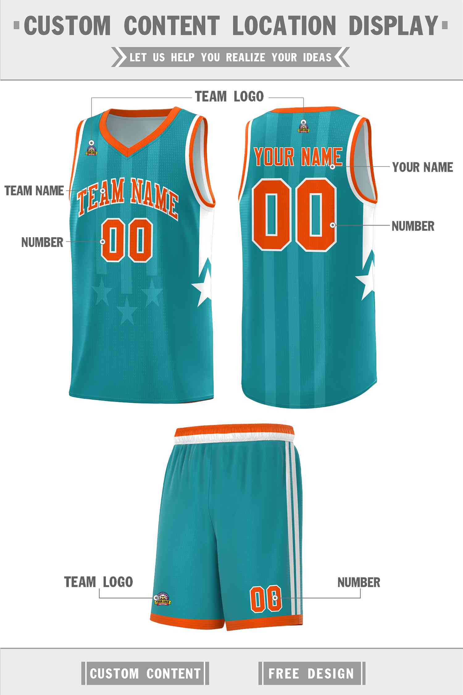 Custom Aqua Orange and White Gradient Star Graffiti Pattern Sports Uniform Basketball Jersey
