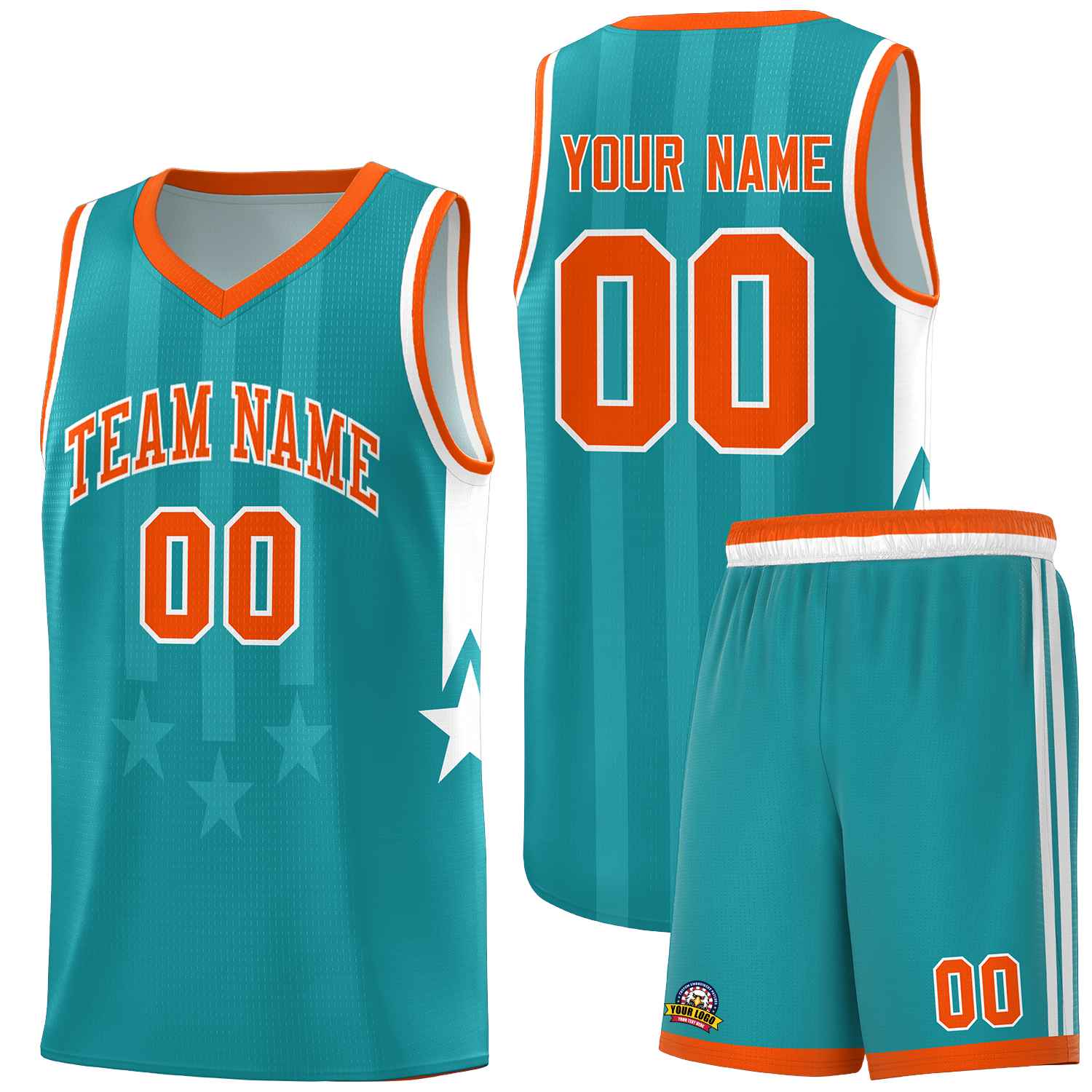 Custom Aqua Orange and White Gradient Star Graffiti Pattern Sports Uniform Basketball Jersey