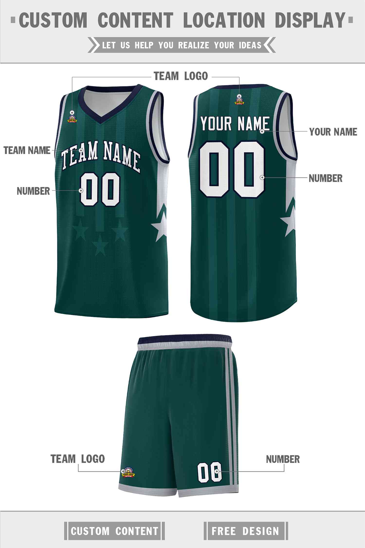 Custom Midnight Green Navy and Gray Gradient Star Graffiti Pattern Sports Uniform Basketball Jersey