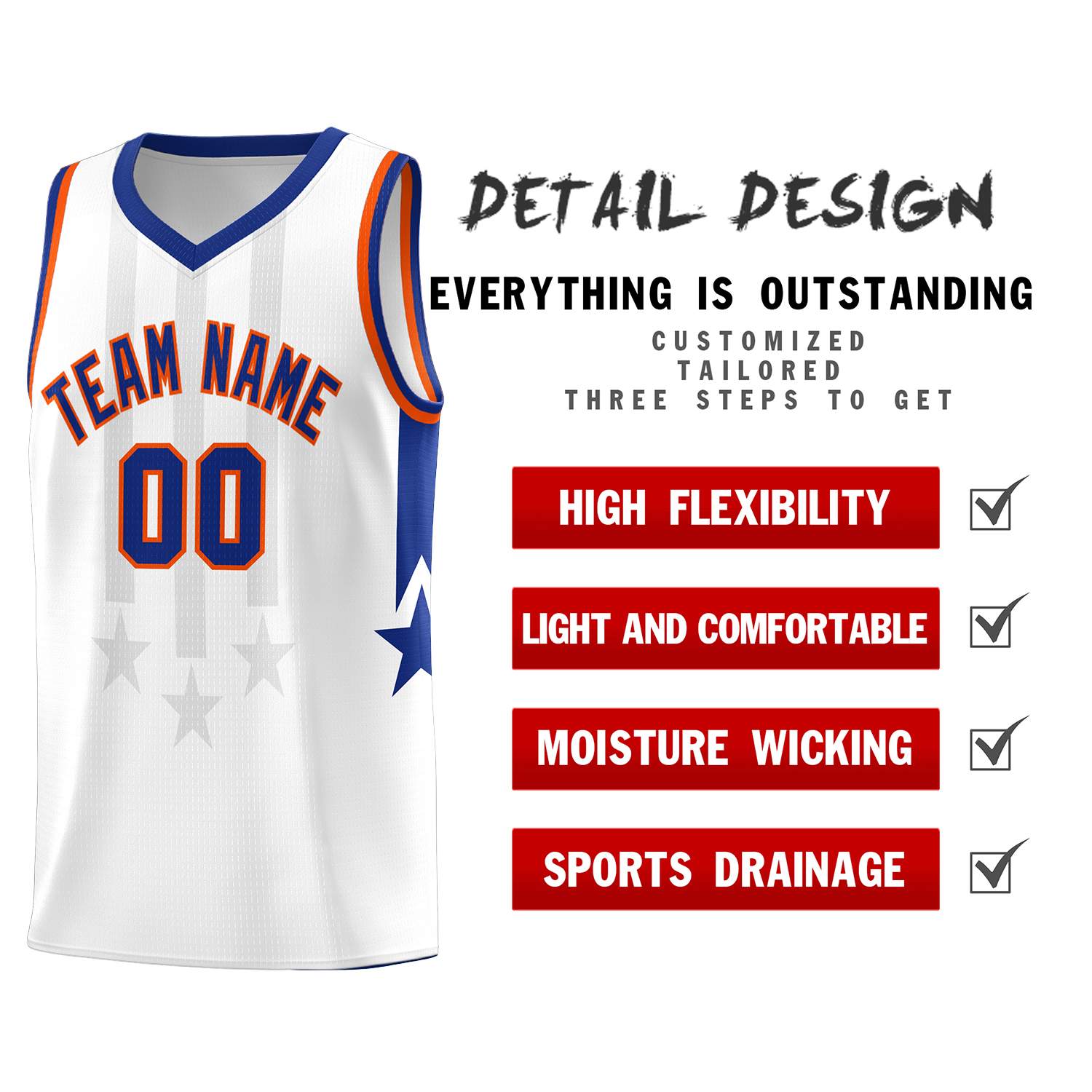 Custom White Royal and Orange Gradient Star Graffiti Pattern Sports Uniform Basketball Jersey