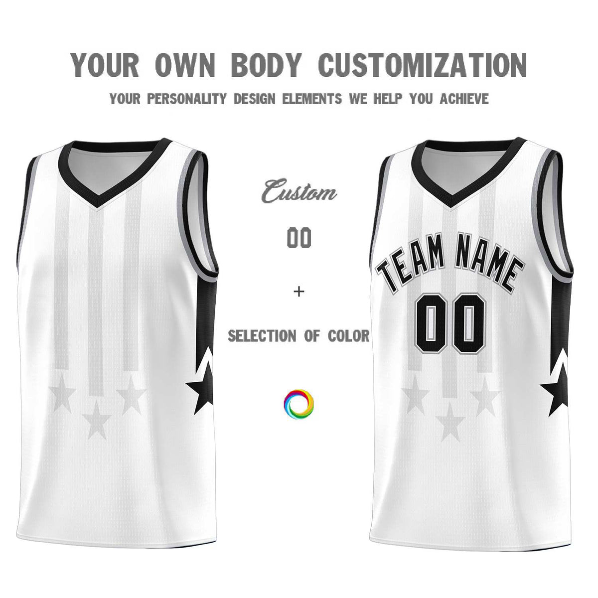 Custom White Black and Gray Gradient Star Graffiti Pattern Sports Uniform Basketball Jersey