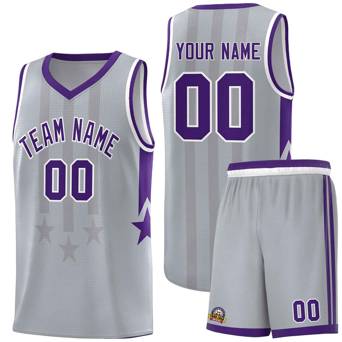Custom Gray Purple and White Gradient Star Graffiti Pattern Sports Uniform Basketball Jersey