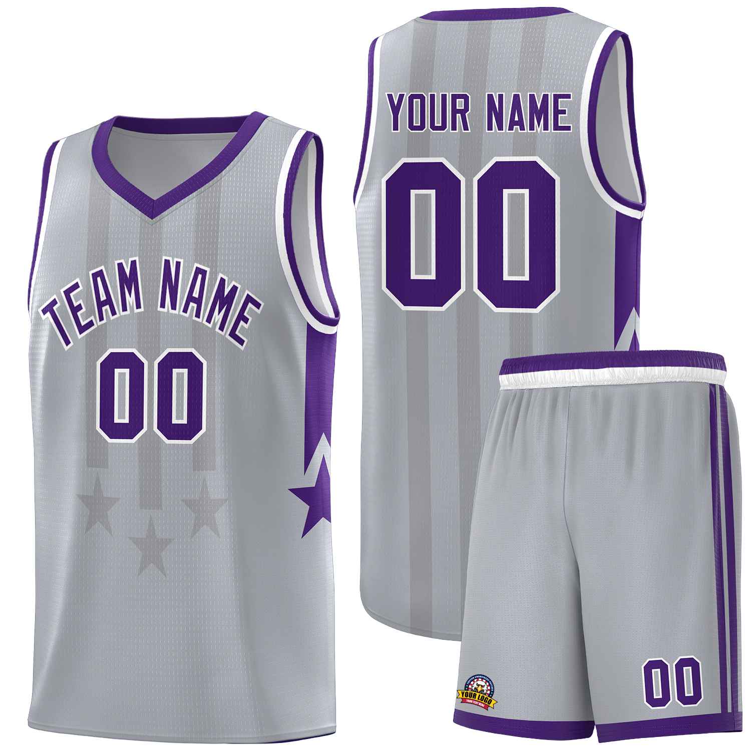 Custom Gray Purple and White Gradient Star Graffiti Pattern Sports Uniform Basketball Jersey