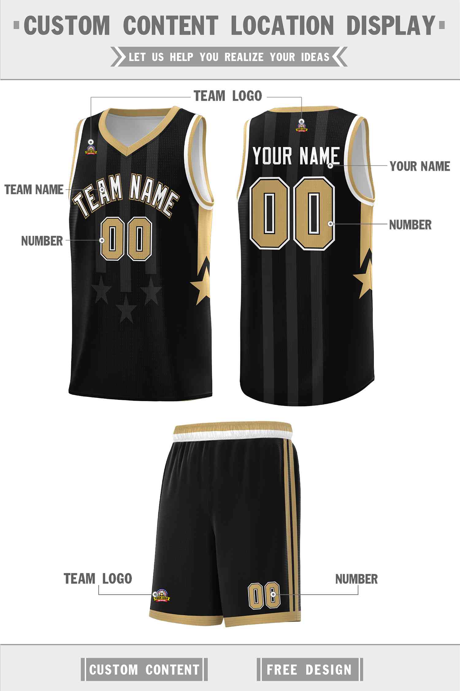 Custom Black Old Gold and White Gradient Star Graffiti Pattern Sports Uniform Basketball Jersey