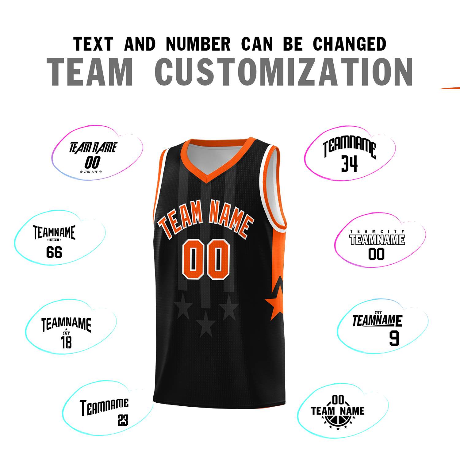 Custom Black Orange and White Gradient Star Graffiti Pattern Sports Uniform Basketball Jersey