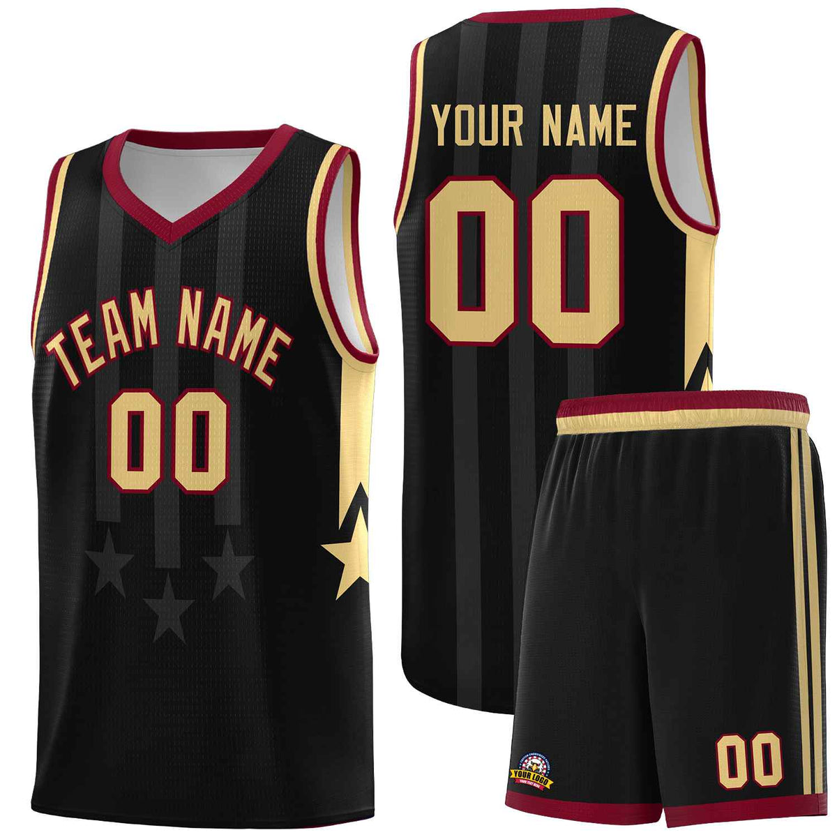 Custom Black Crimson and Khaki Gradient Star Graffiti Pattern Sports Uniform Basketball Jersey