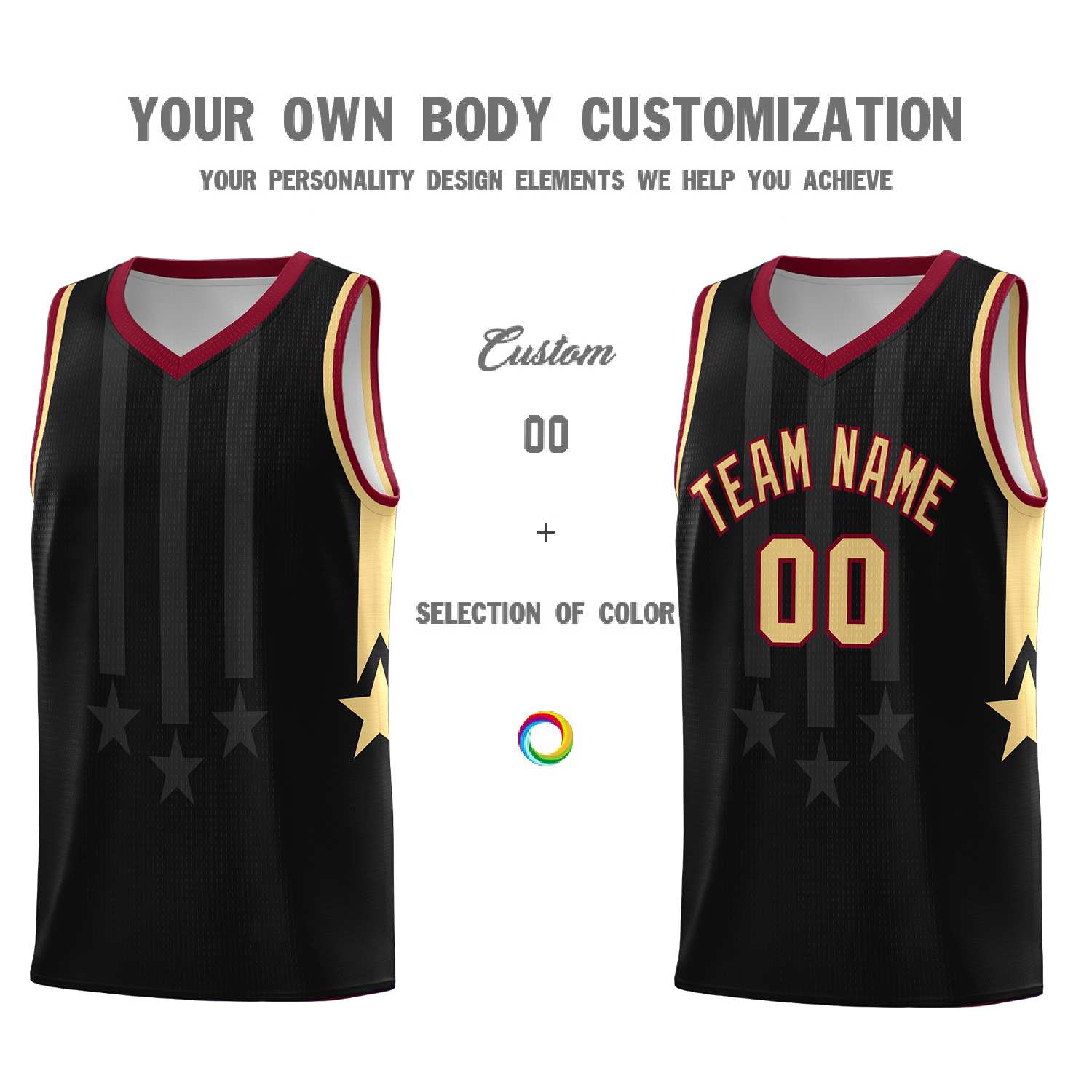 Custom Black Crimson and Khaki Gradient Star Graffiti Pattern Sports Uniform Basketball Jersey