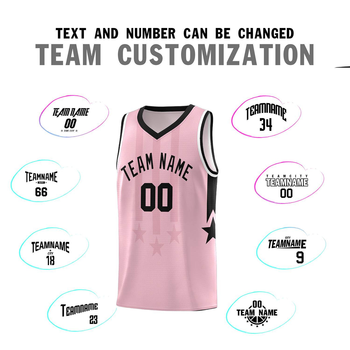Custom Light Pink Black and White Gradient Star Graffiti Pattern Sports Uniform Basketball Jersey