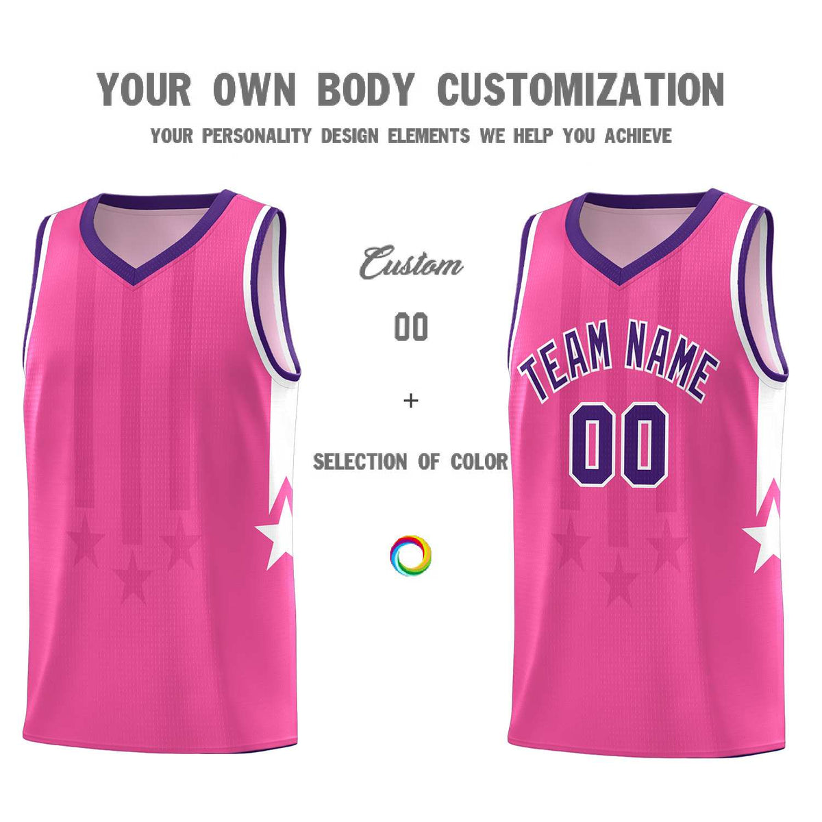 Custom Pink Purple and White Gradient Star Graffiti Pattern Sports Uniform Basketball Jersey