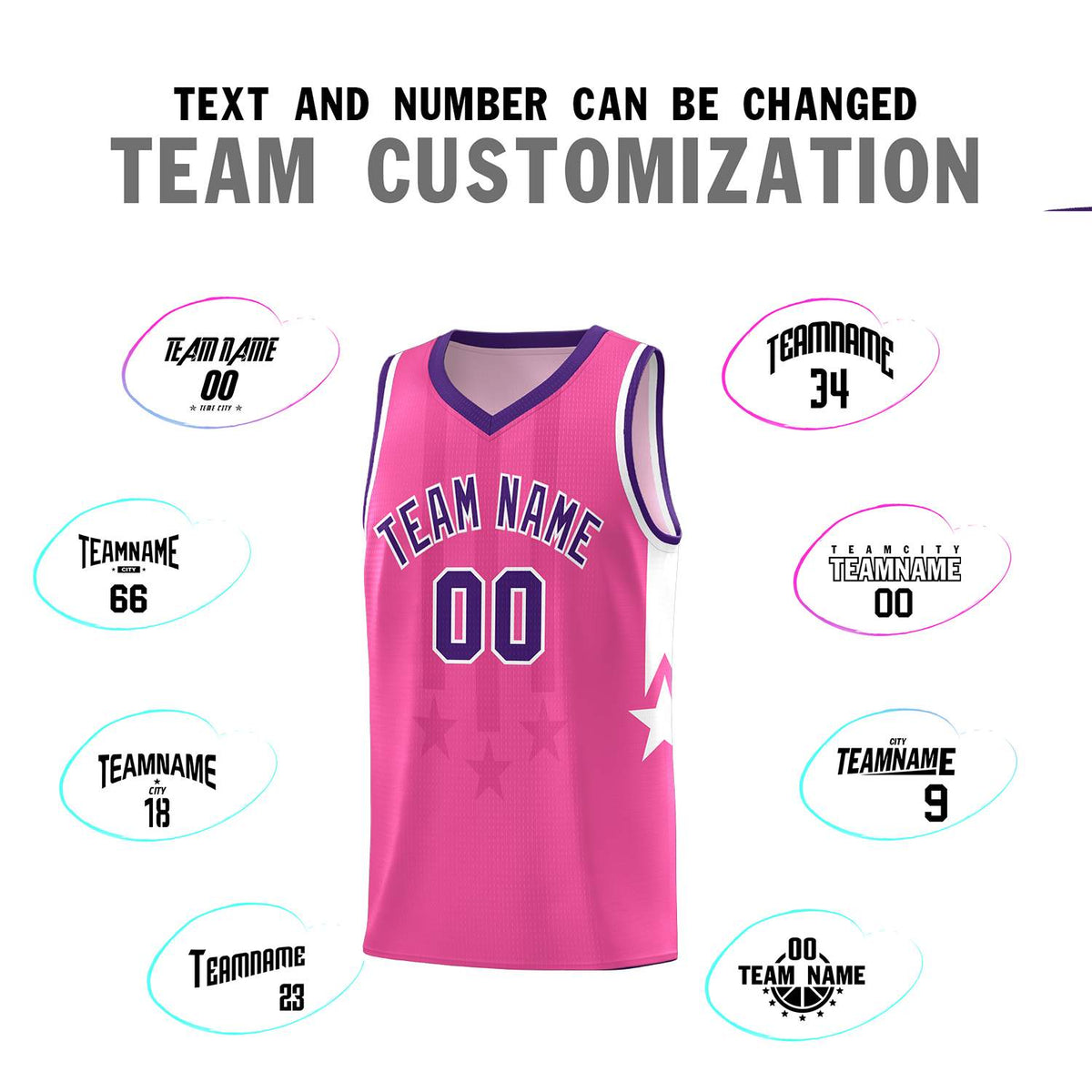 Custom Pink Purple and White Gradient Star Graffiti Pattern Sports Uniform Basketball Jersey