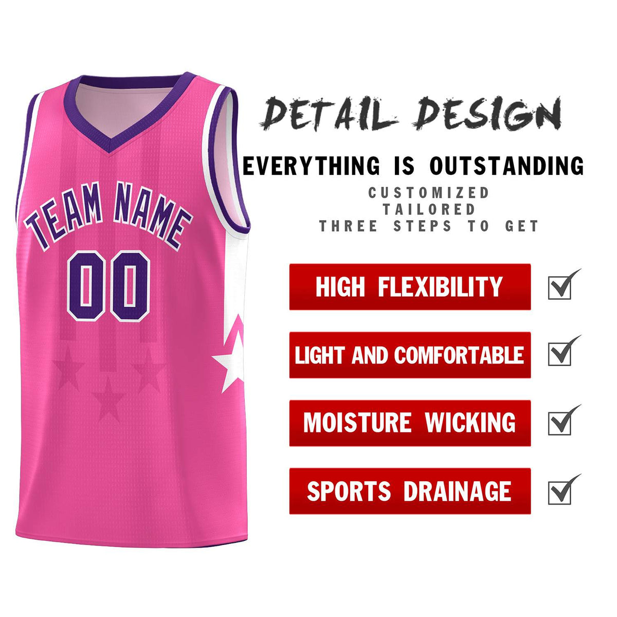 Custom Pink Purple and White Gradient Star Graffiti Pattern Sports Uniform Basketball Jersey