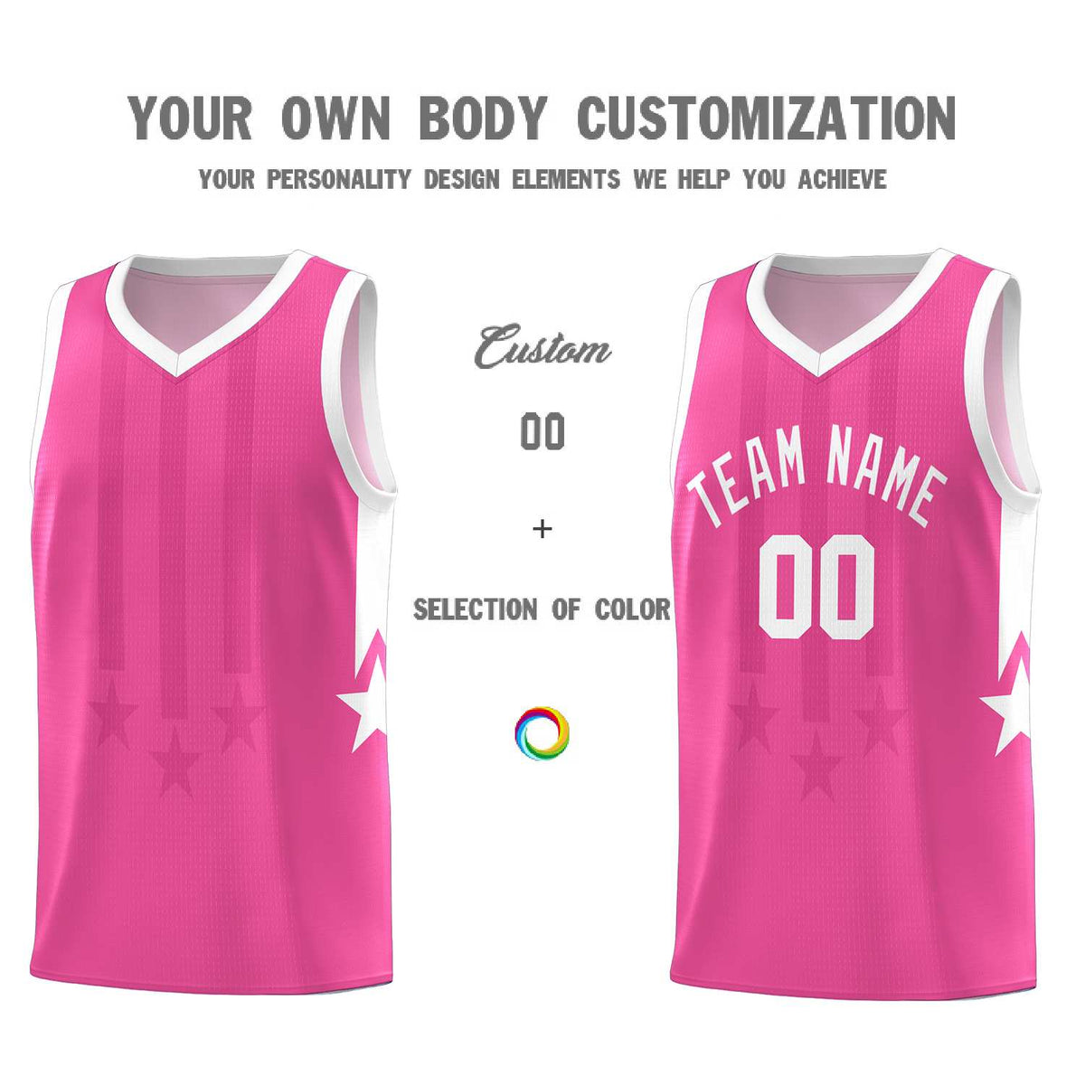 Custom Pink White and White Gradient Star Graffiti Pattern Sports Uniform Basketball Jersey