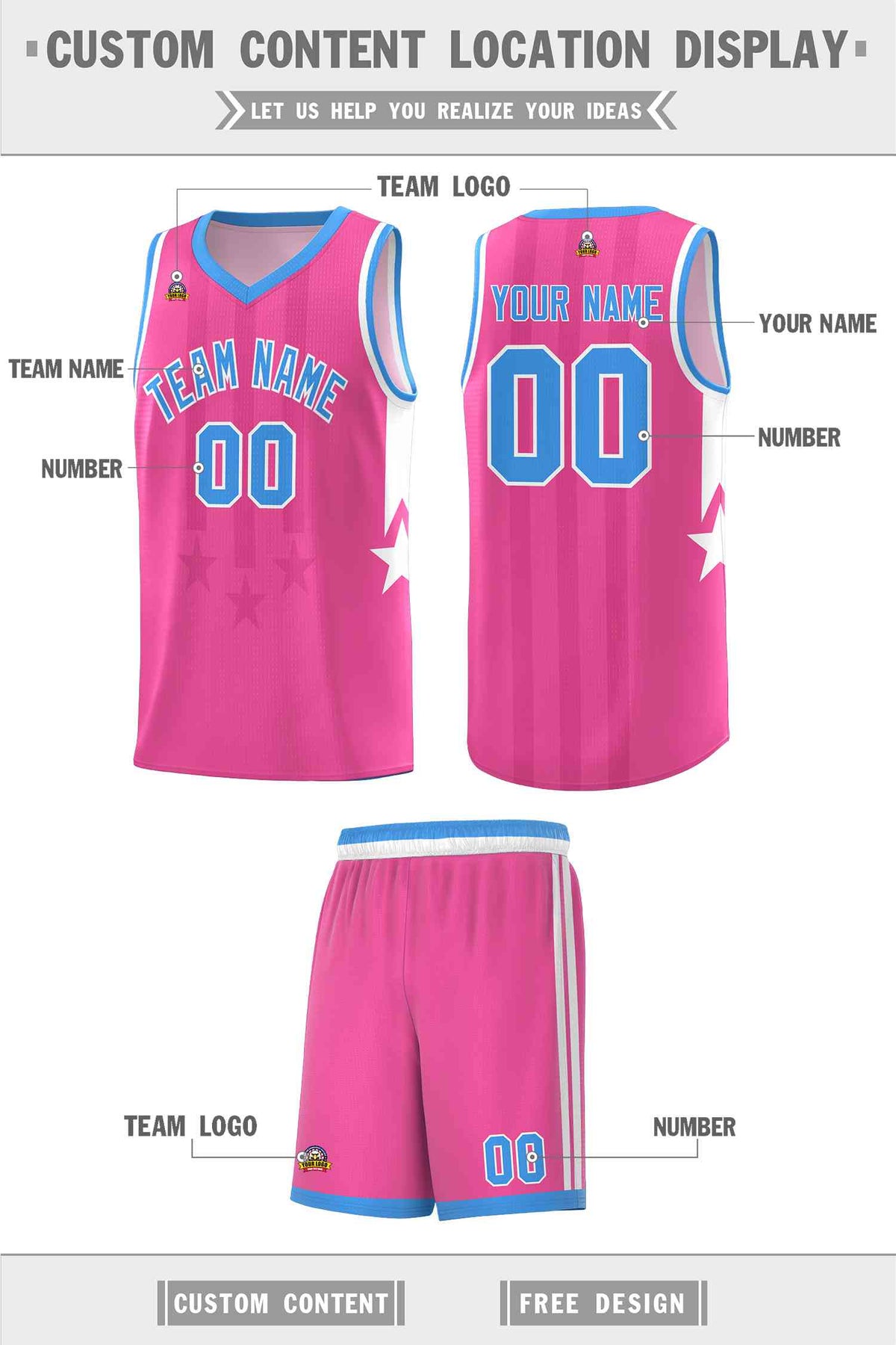Custom Pink Powder Blue and White Gradient Star Graffiti Pattern Sports Uniform Basketball Jersey