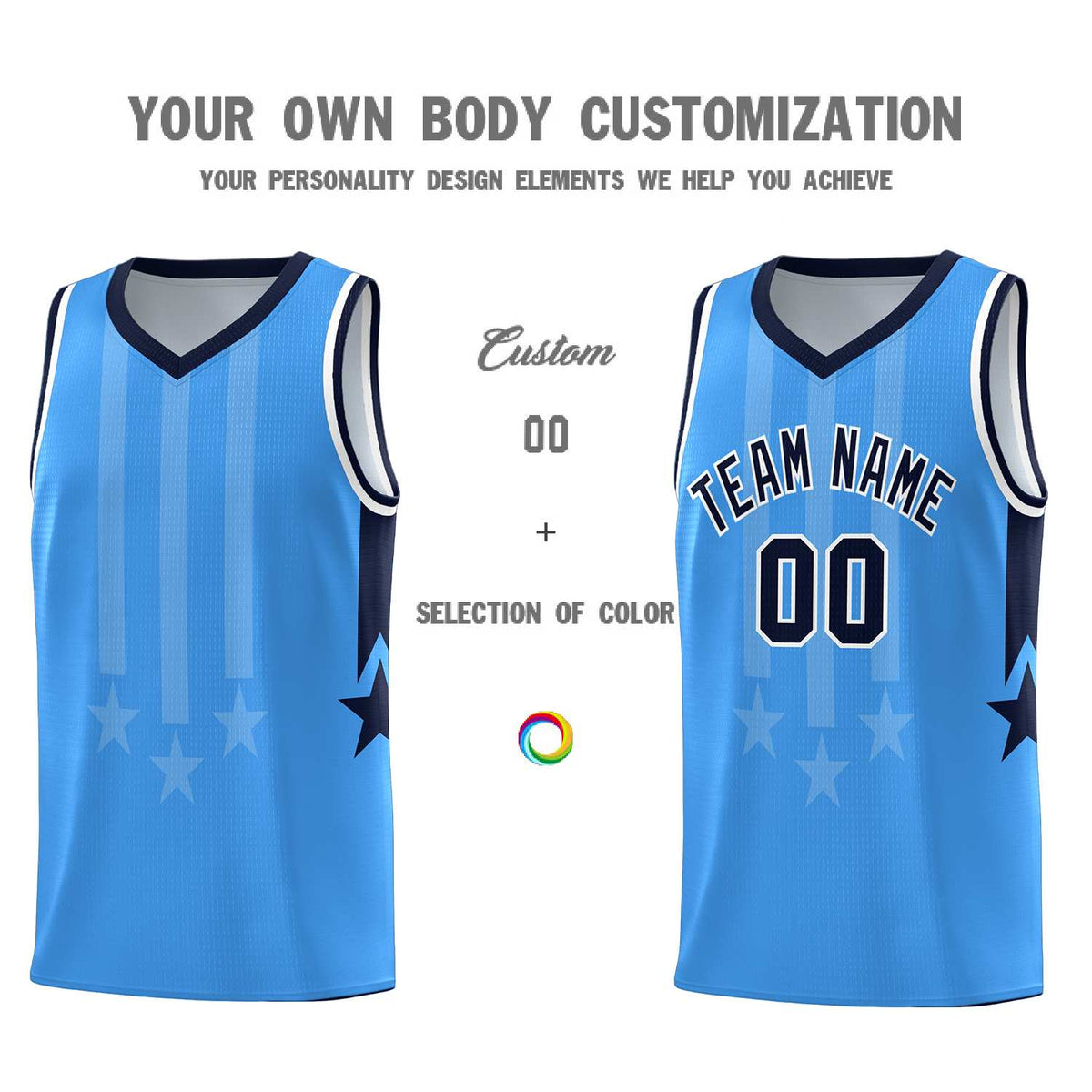 Custom Powder Blue Navy and White Gradient Star Graffiti Pattern Sports Uniform Basketball Jersey