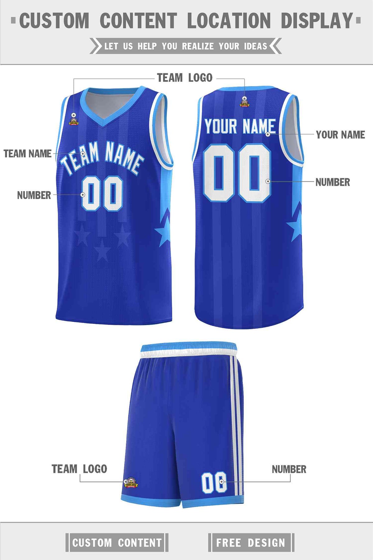 Custom Royal Powder Blue and White Gradient Star Graffiti Pattern Sports Uniform Basketball Jersey