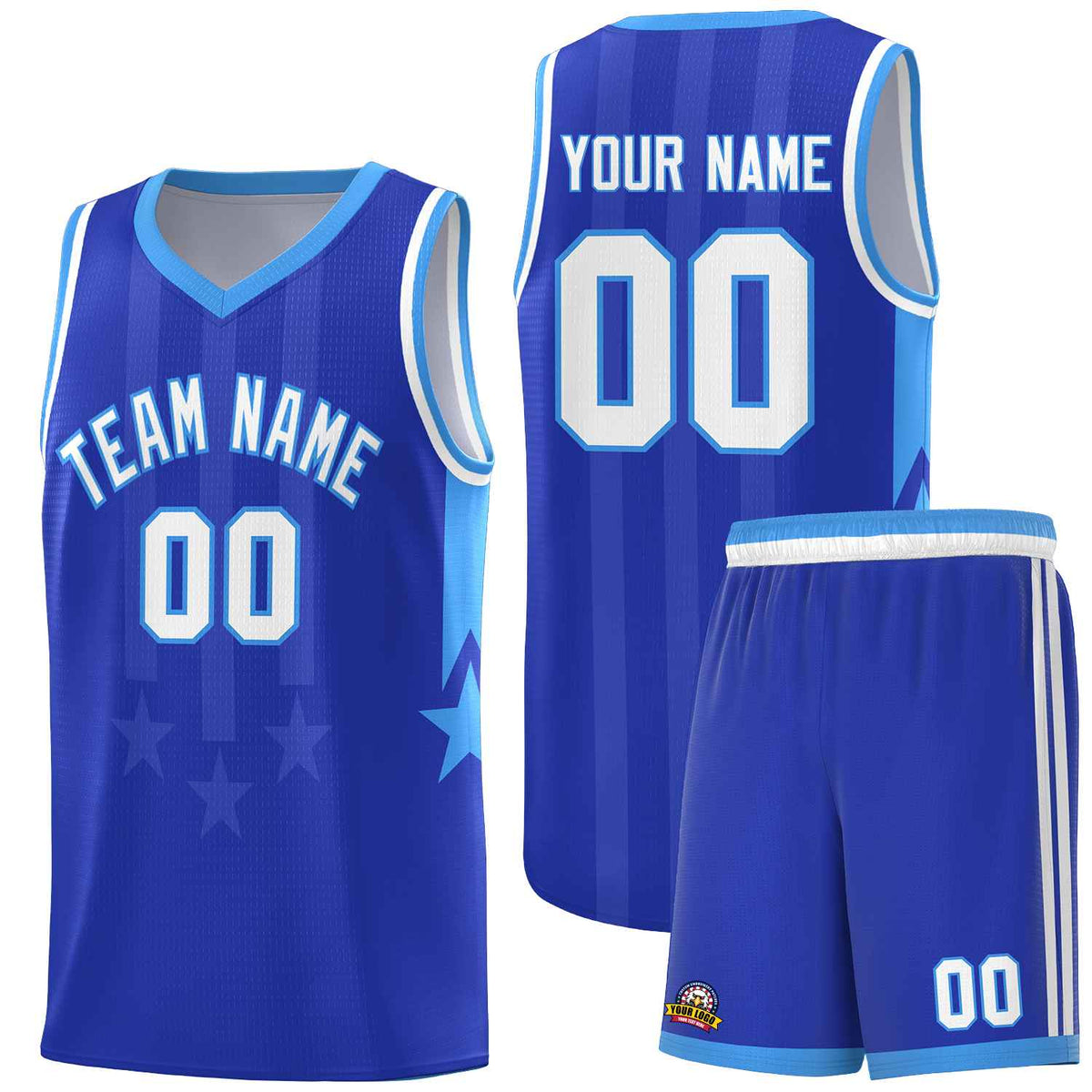 Custom Royal Powder Blue and White Gradient Star Graffiti Pattern Sports Uniform Basketball Jersey