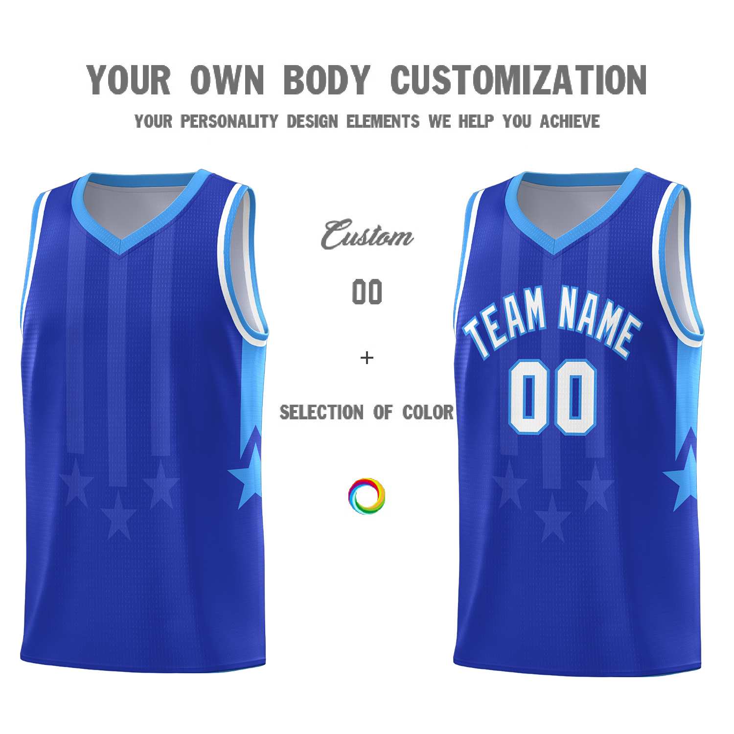 Custom Royal Powder Blue and White Gradient Star Graffiti Pattern Sports Uniform Basketball Jersey