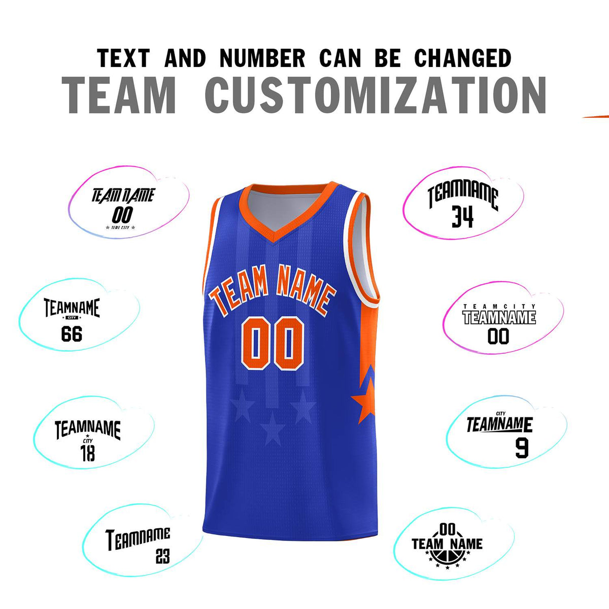 Custom Royal Orange and White Gradient Star Graffiti Pattern Sports Uniform Basketball Jersey