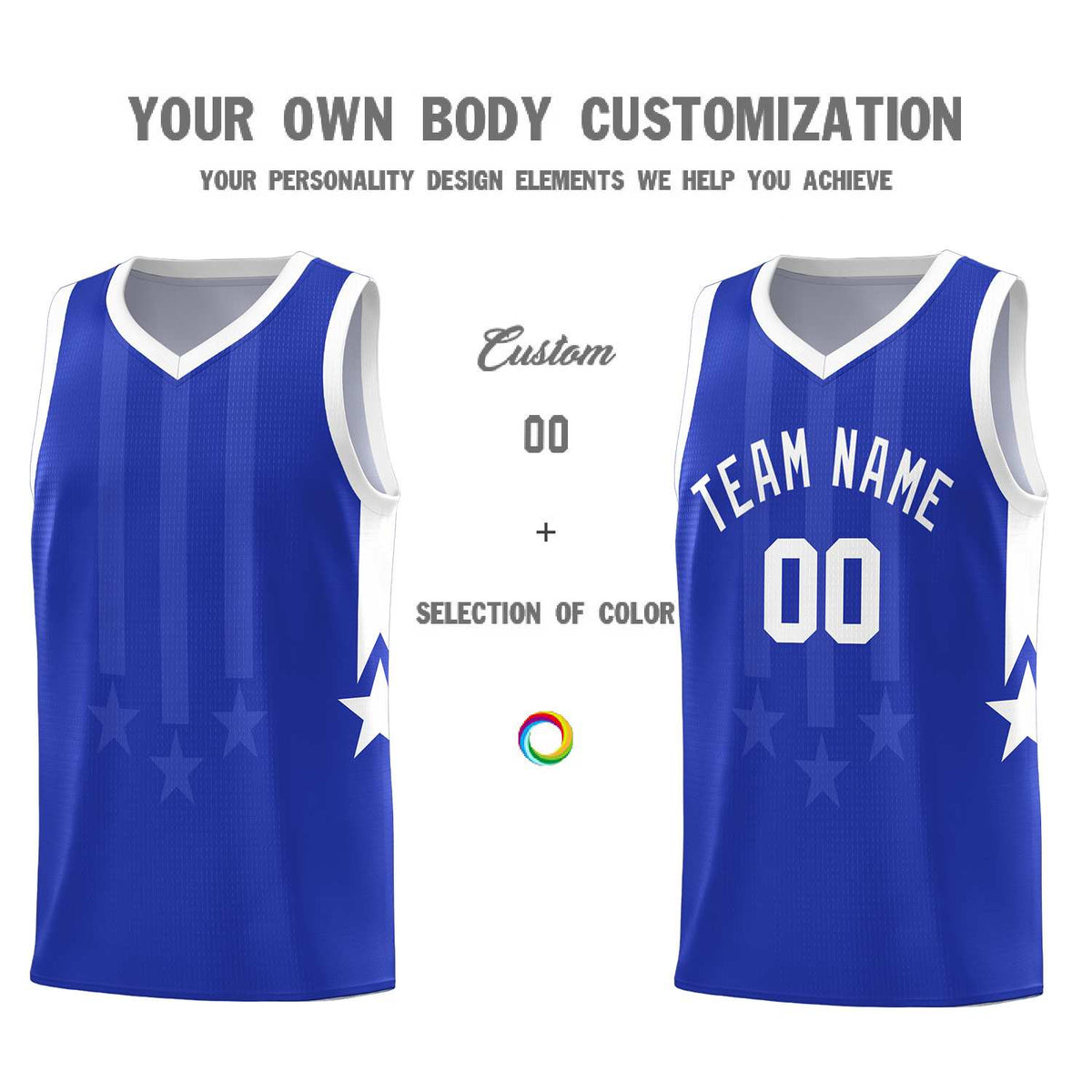 Custom Royal White and White Gradient Star Graffiti Pattern Sports Uniform Basketball Jersey