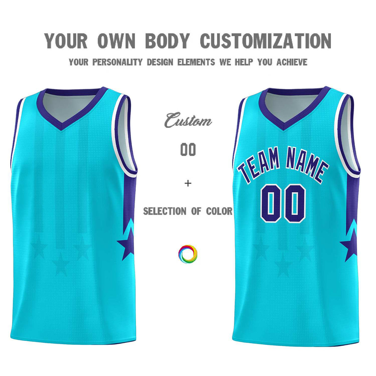 Custom Sky Blue Purple and White Gradient Star Graffiti Pattern Sports Uniform Basketball Jersey