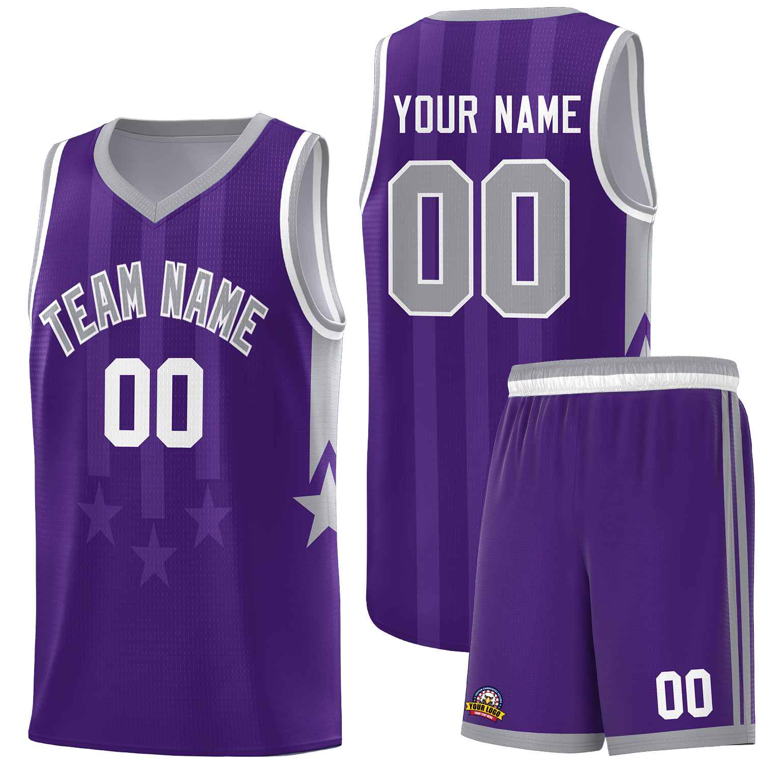 Custom Purple Gray and White Gradient Star Graffiti Pattern Sports Uniform Basketball Jersey