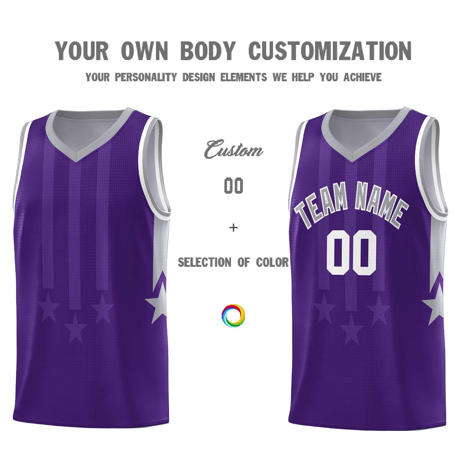 Custom Purple Gray and White Gradient Star Graffiti Pattern Sports Uniform Basketball Jersey