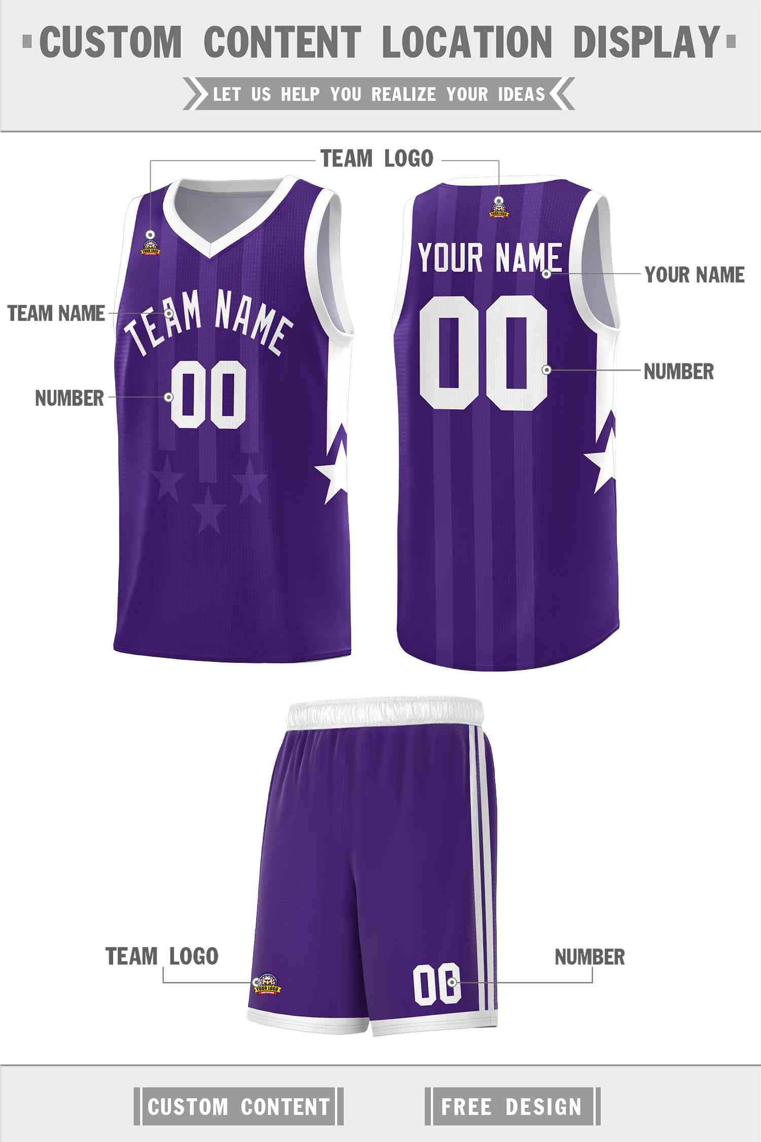 Custom Purple White and White Gradient Star Graffiti Pattern Sports Uniform Basketball Jersey