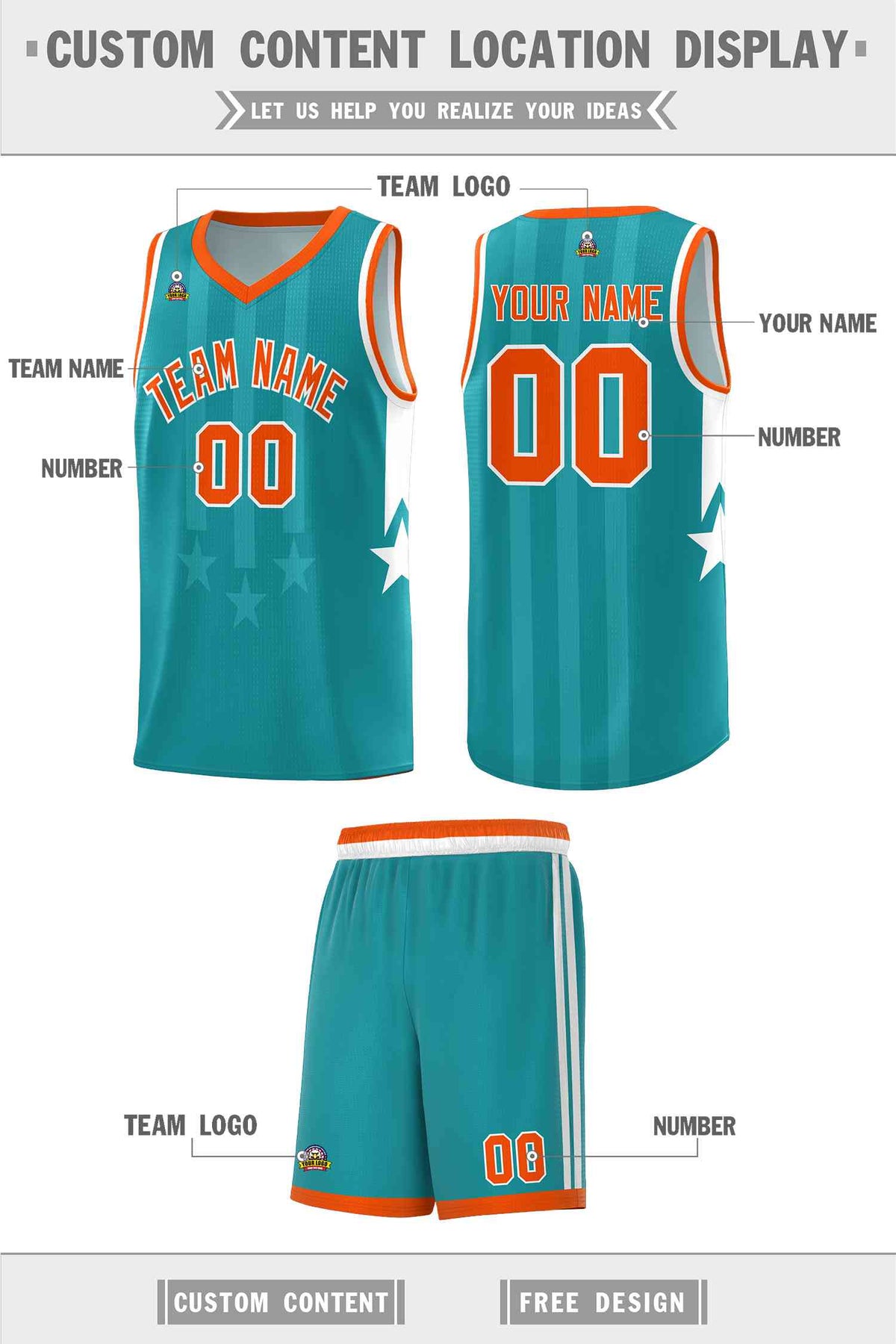 Custom Aqua Orange and White Gradient Star Graffiti Pattern Sports Uniform Basketball Jersey