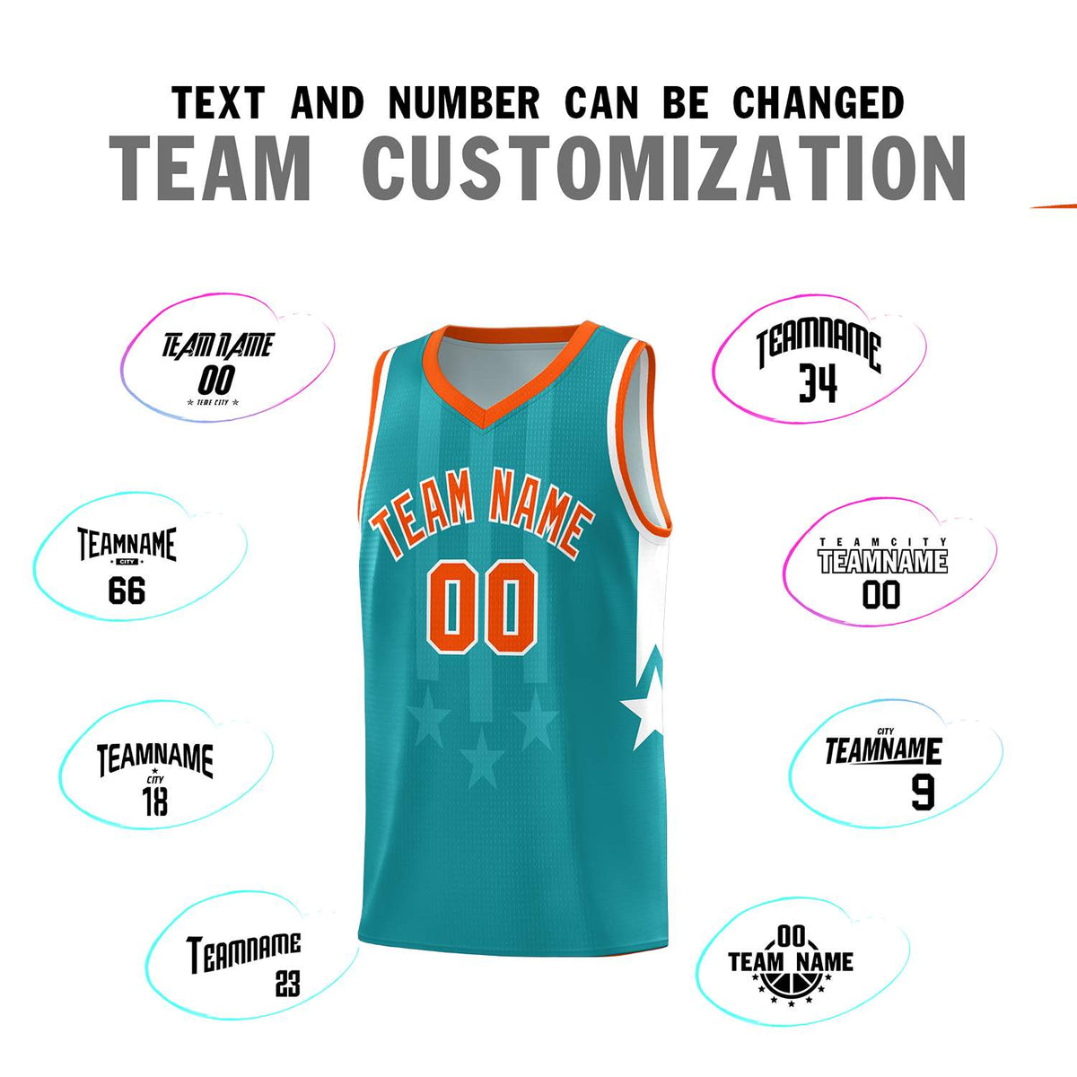 Custom Aqua Orange and White Gradient Star Graffiti Pattern Sports Uniform Basketball Jersey
