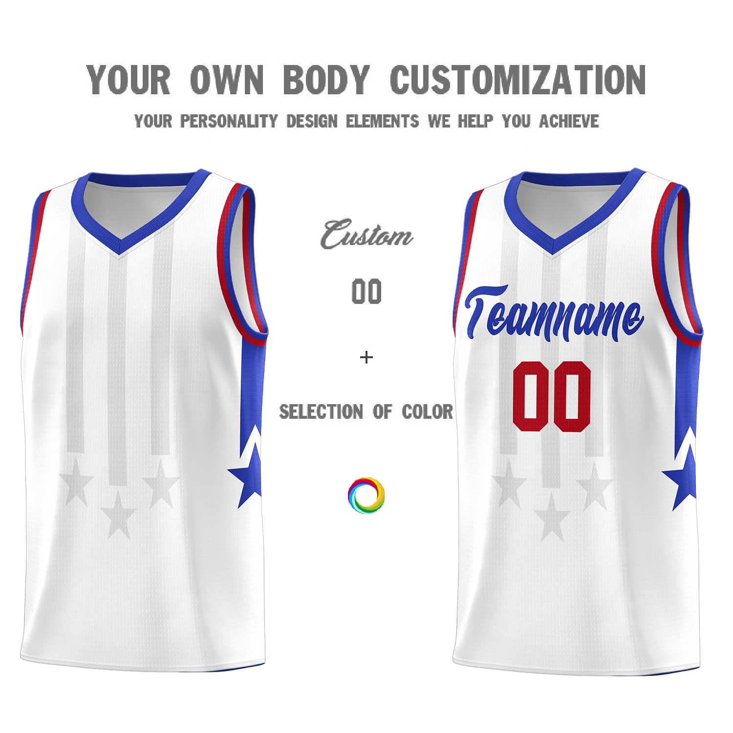 Custom White Royal and Red Gradient Star Graffiti Pattern Sports Uniform Basketball Jersey