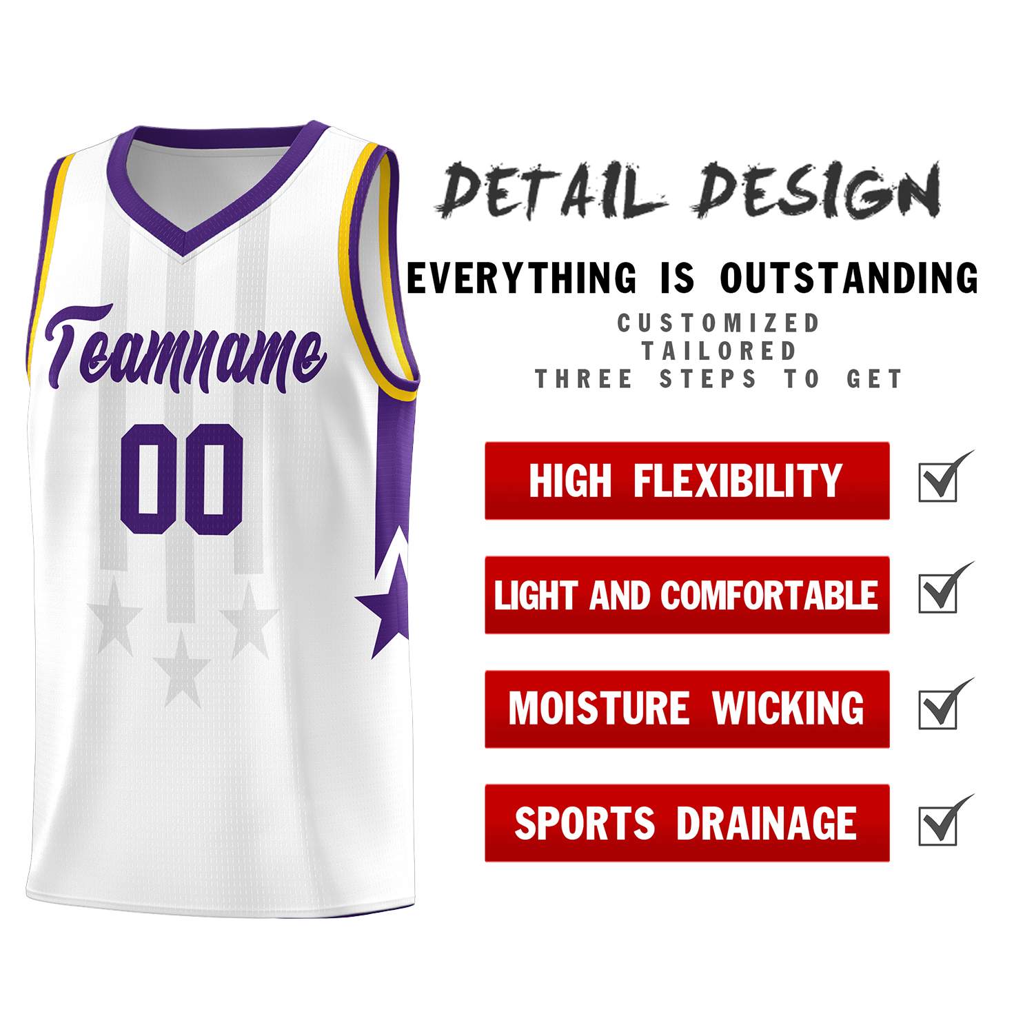 Custom White Purple and Gold Gradient Star Graffiti Pattern Sports Uniform Basketball Jersey