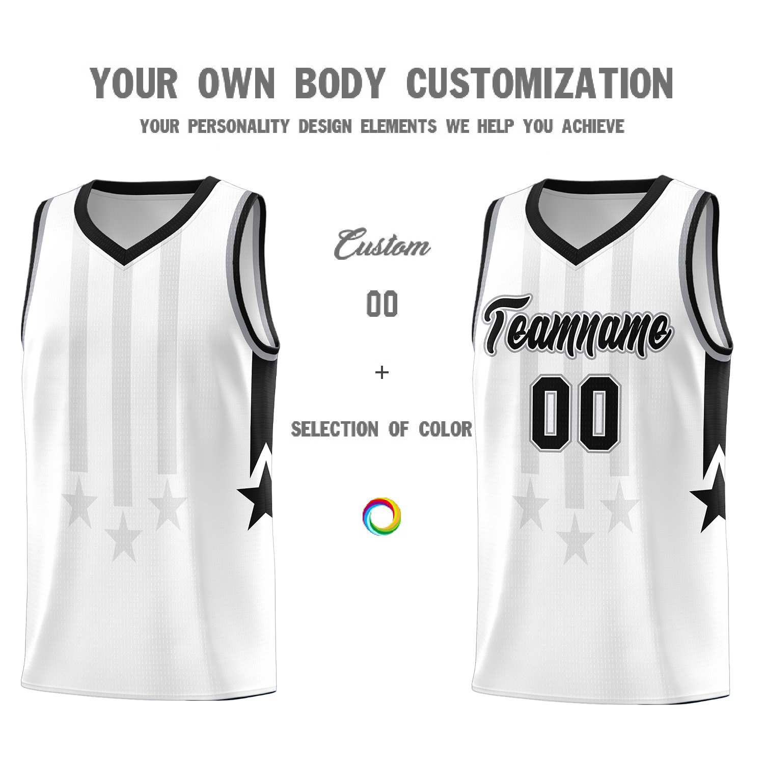 Custom White Black and Gray Gradient Star Graffiti Pattern Sports Uniform Basketball Jersey